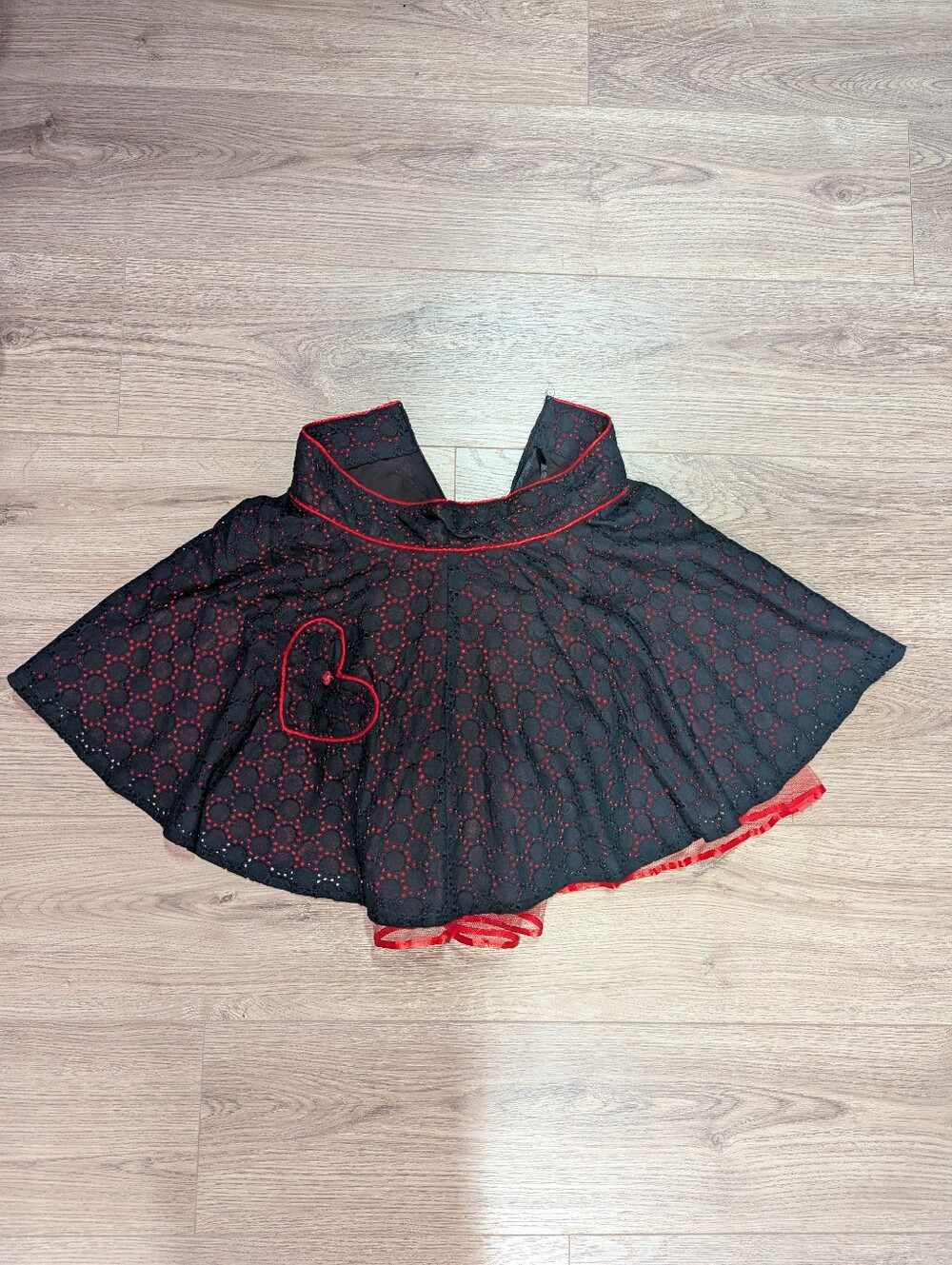 Black Circle Skirt with Red Heart Appliqués